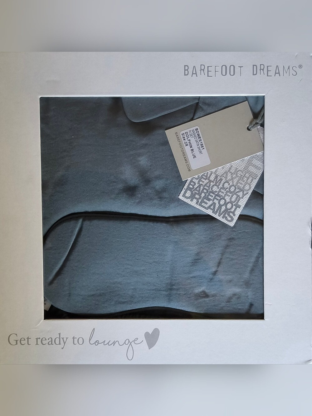 Barefoot Dreams 2X Washed Satin Short Pajama Set Dolphin Blue Lounge